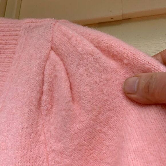 Atelier & Other Stories pink/light coral fluffy V neck sweater, front buttons, S - Picture 8 of 12